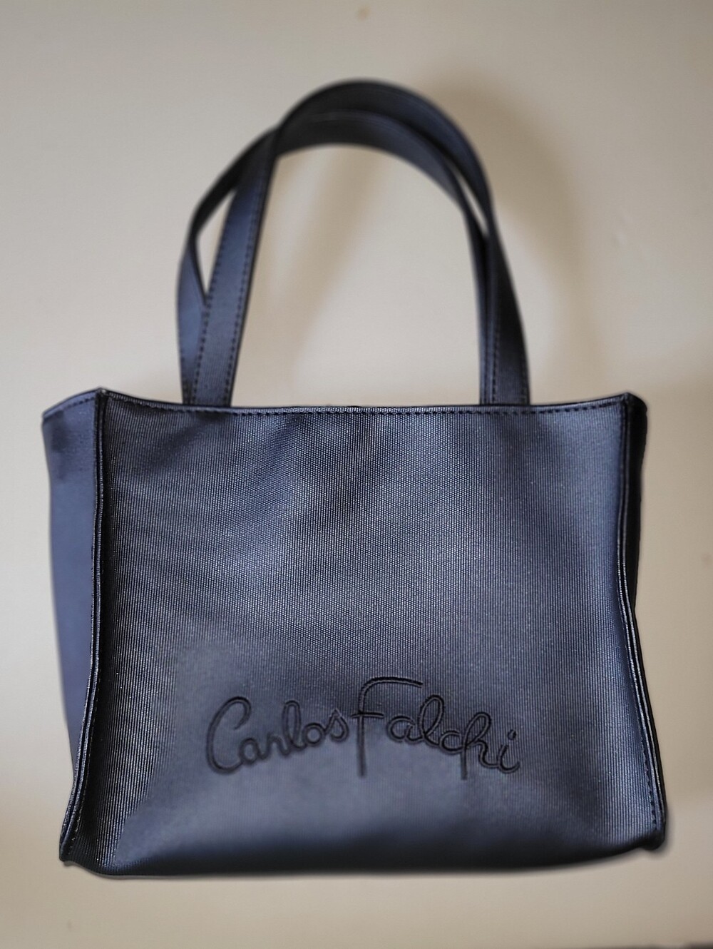 Classic Black Carlos Falchi Small Tote Handbag - Sleek Everyday Carry.